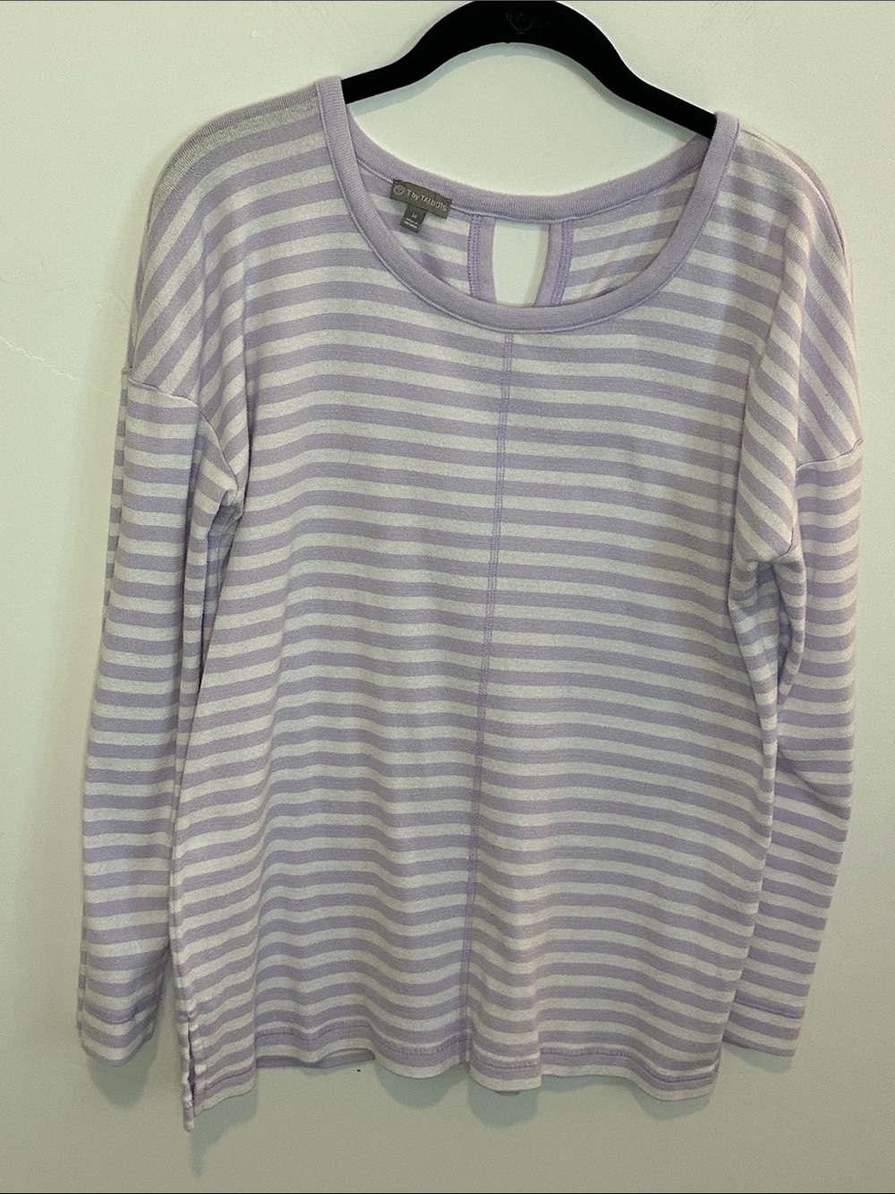 T by Talbots Lavender and White Striped Long-Sleeve Top Size Medium